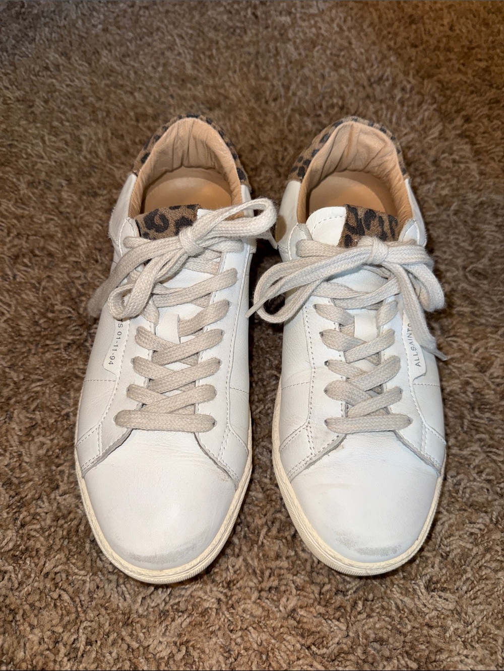 White Leather women’s Sneaker with Leopard Accent